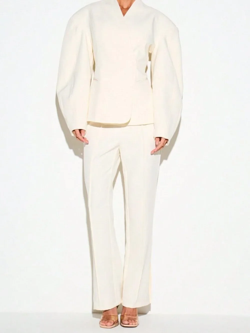 White Elegant Women's Loose Regular V Neck Single Breasted Pockets Jacket